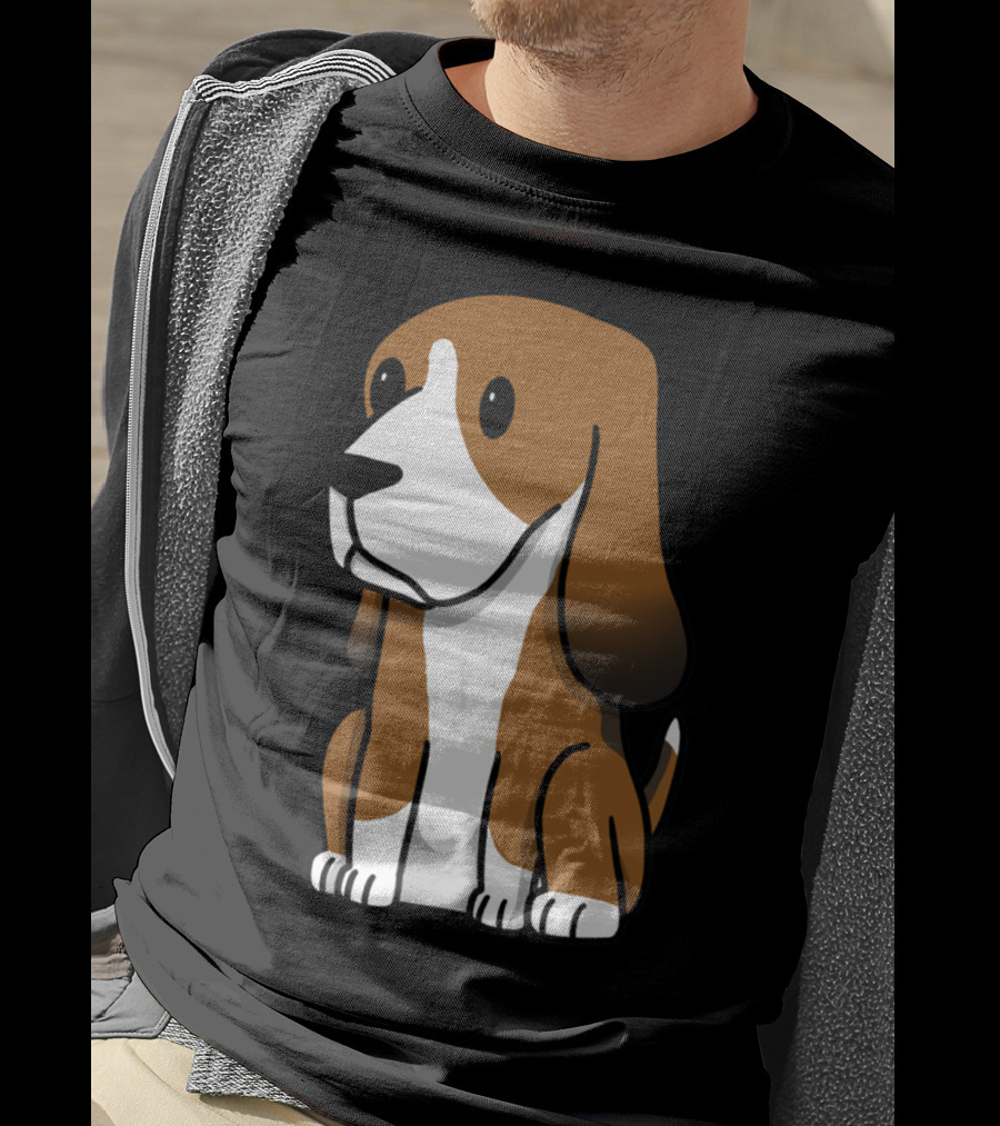Basset Hound Cute Cartoon Brown And White Dog Sitting T-Shirt