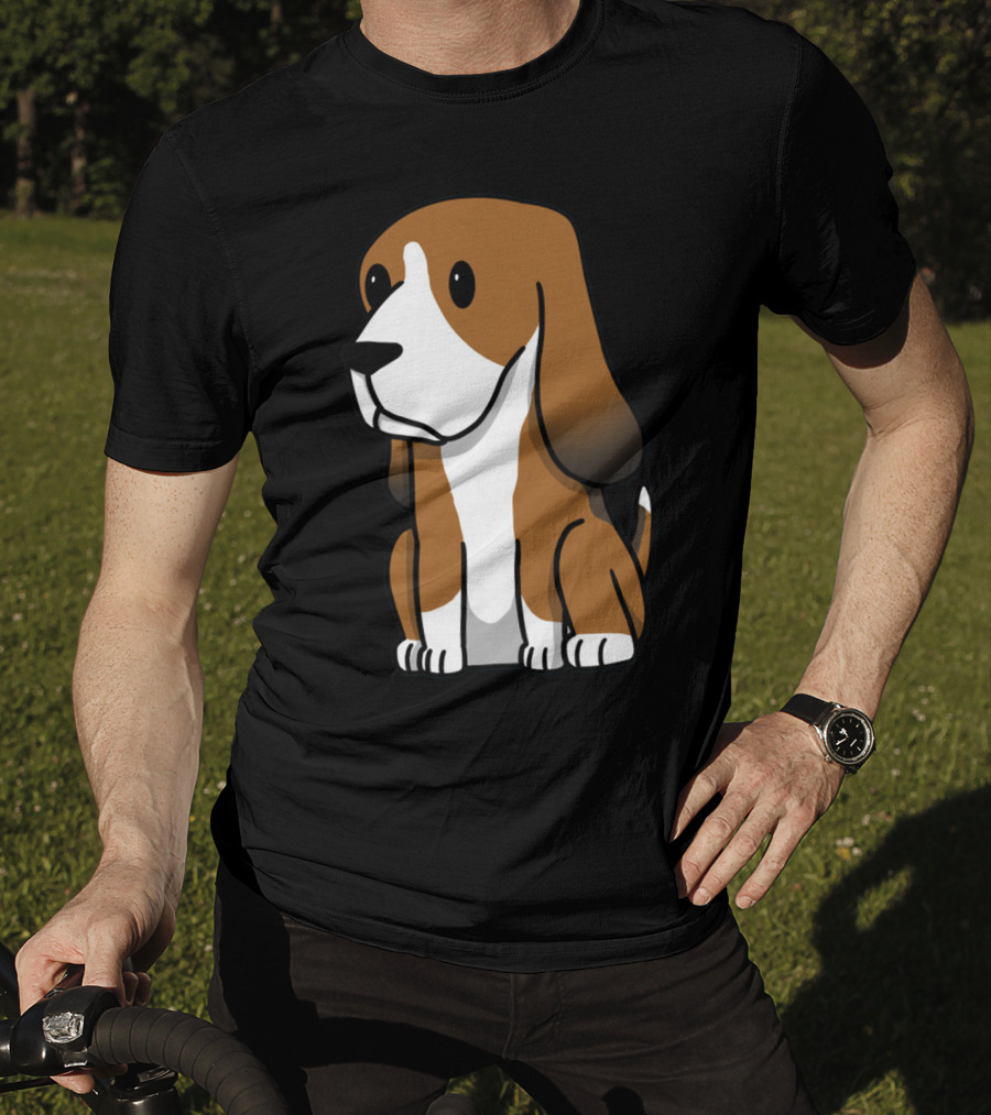 Basset Hound Cute Cartoon Brown And White Dog Sitting T-Shirt