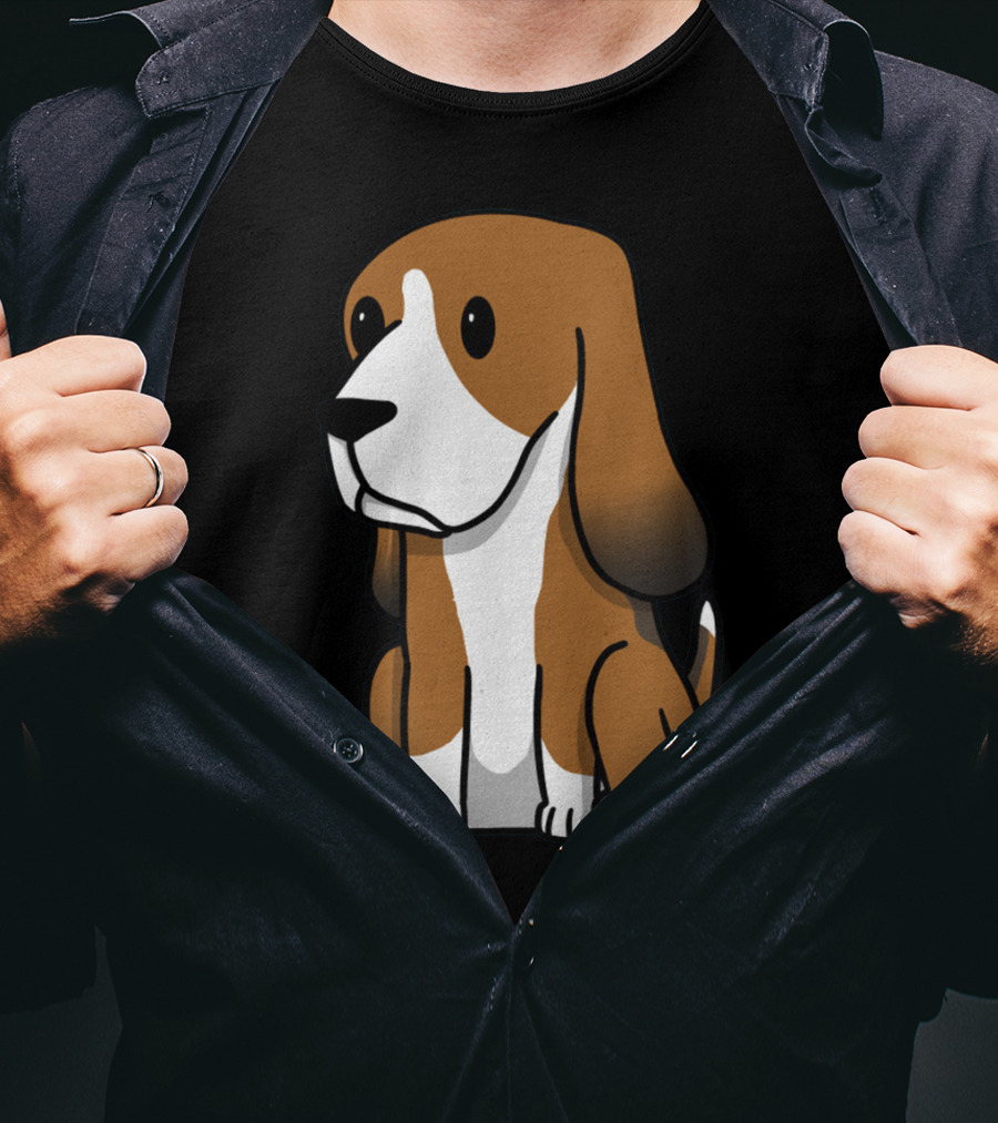 Basset Hound Cute Cartoon Brown And White Dog Sitting T-Shirt