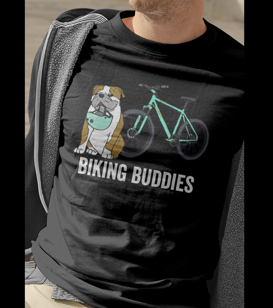 Biking Buddies Bulldog With Helmet And Bicycle T-Shirt