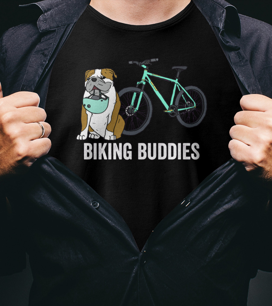 Biking Buddies Bulldog With Helmet And Bicycle T-Shirt
