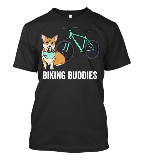 Corgi Biking Buddies With Bicycle Helmet And Mountain Bike T-Shirt