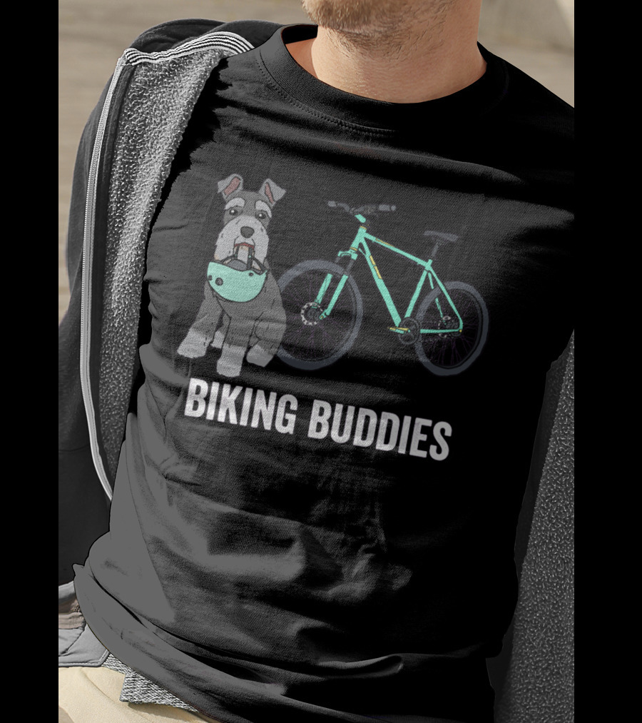 Schnauzer Biking Buddies Cute Dog Companion With Bicycle T-Shirt