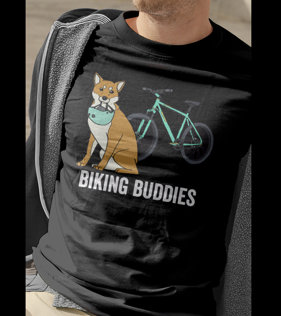 Shiba Inu With Bike Companion Biking Buddies Adventure T-Shirt