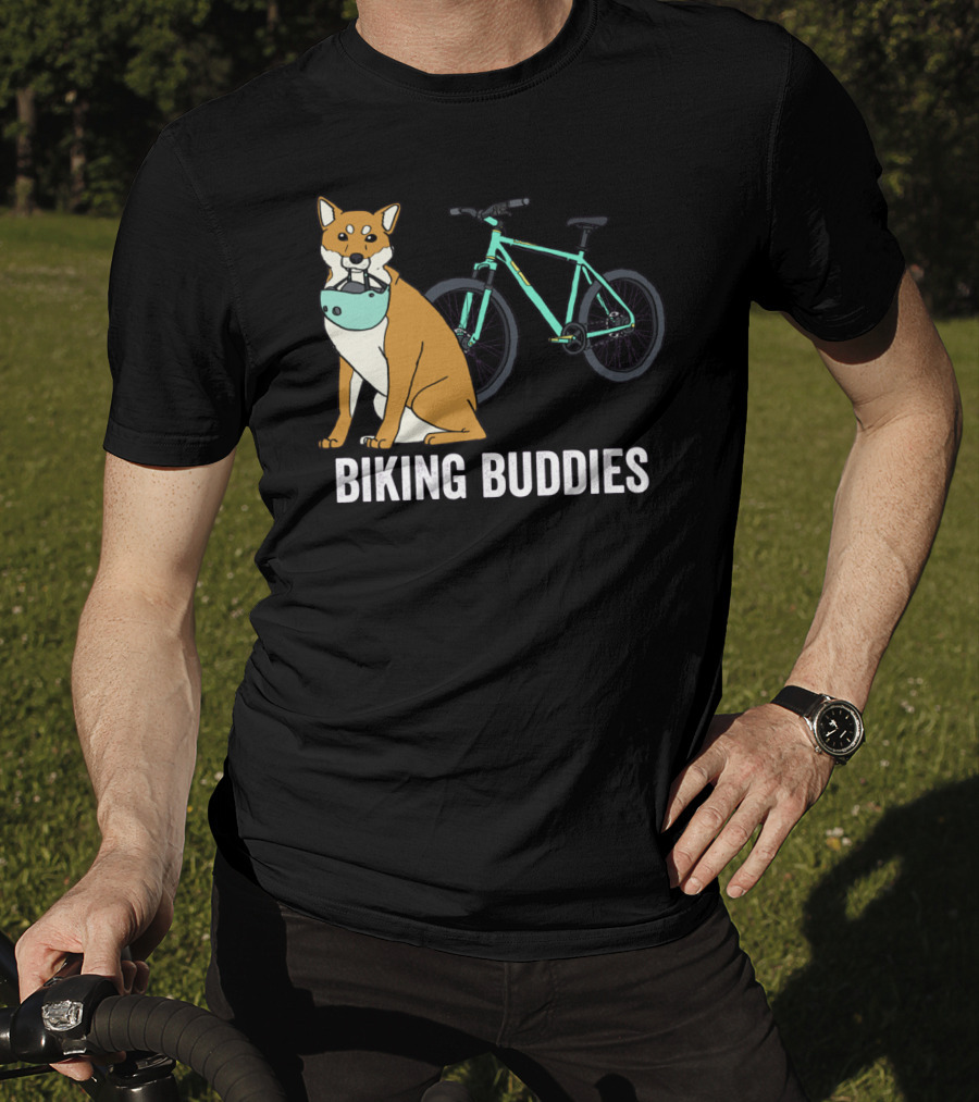 Shiba Inu With Bike Companion Biking Buddies Adventure T-Shirt