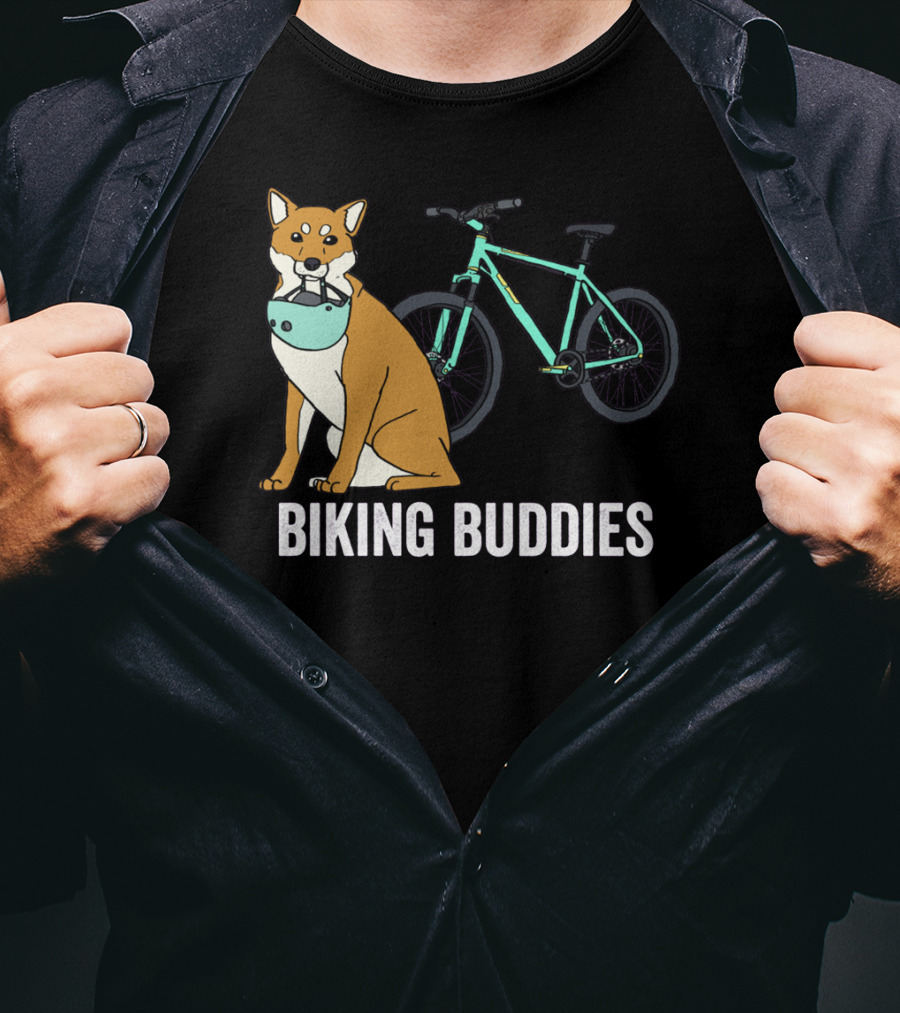 Shiba Inu With Bike Companion Biking Buddies Adventure T-Shirt