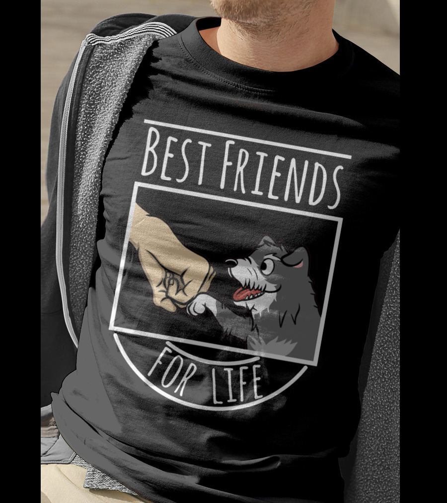 Best Friends For Life Schnauzer Dog Fist Bump Drawing T-Shirt