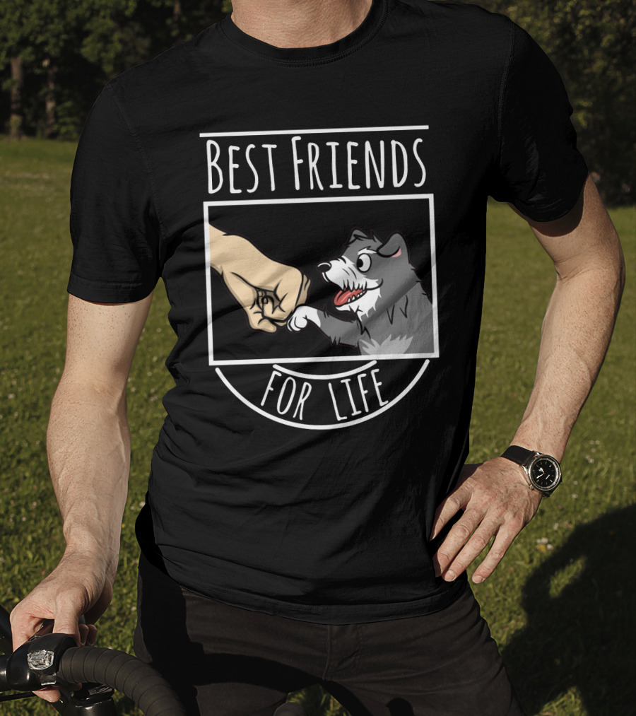 Best Friends For Life Schnauzer Dog Fist Bump Drawing T-Shirt