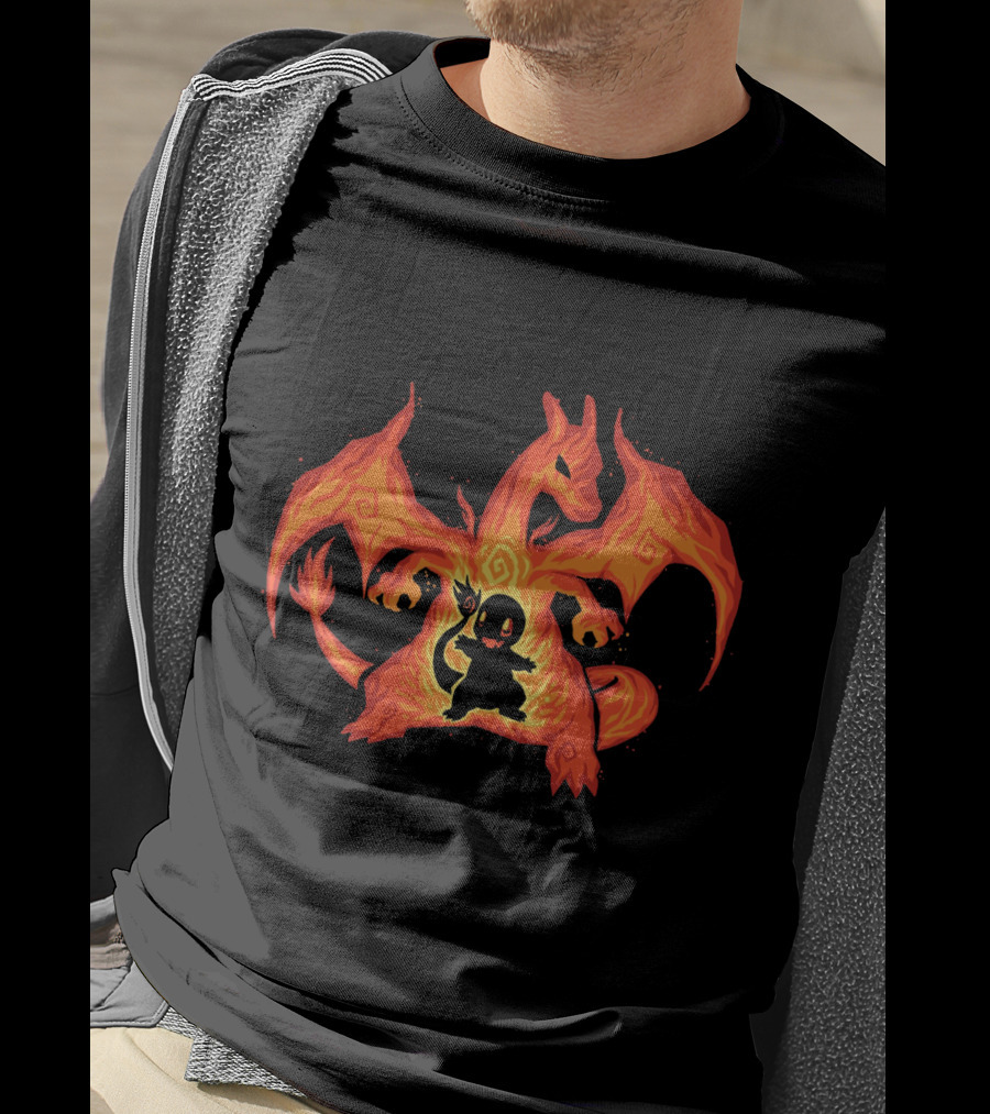 Evolution Charizard And Charmander Pokemon Fire Transformation T-Shirt