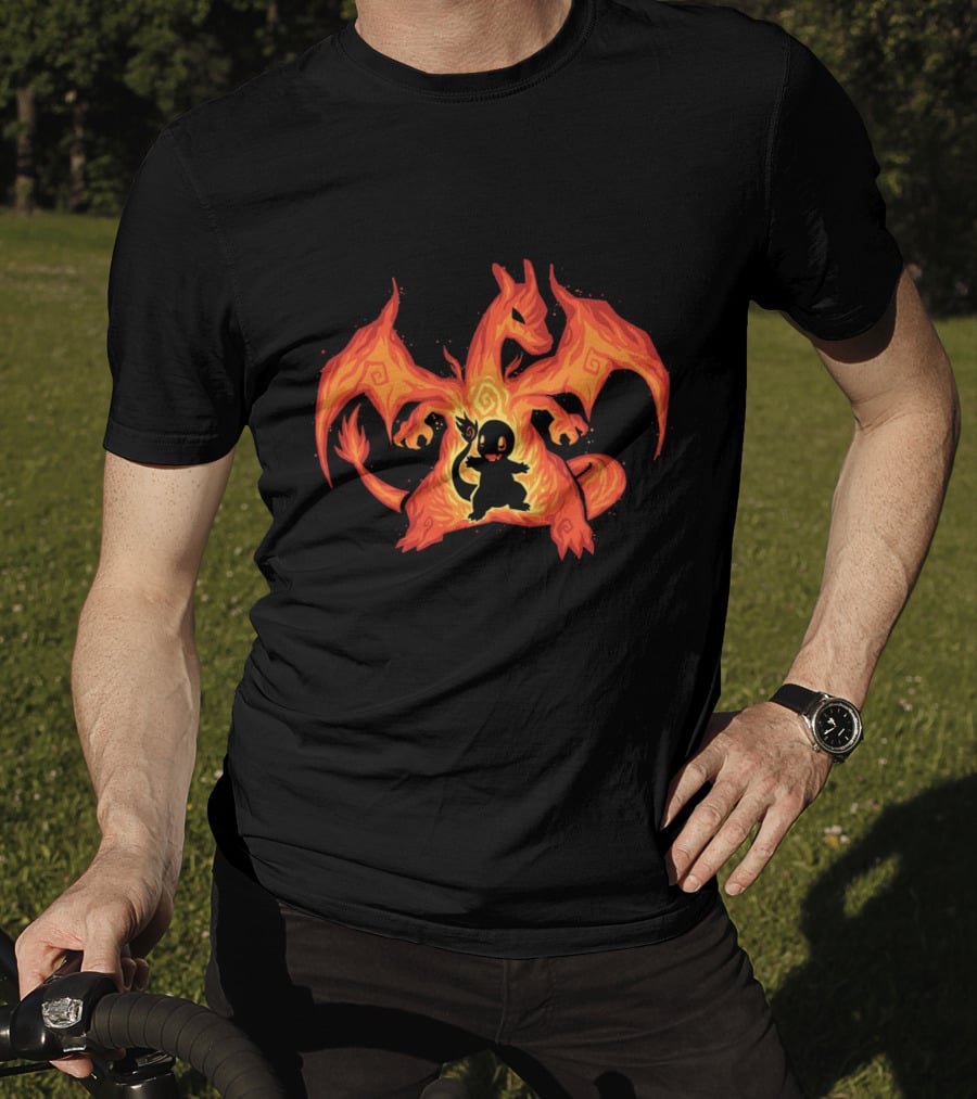 Evolution Charizard And Charmander Pokemon Fire Transformation T-Shirt
