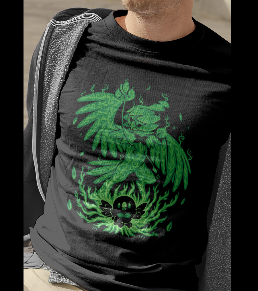 Evolution Pokemon Decidueye Rowlet Ghostly Green Flames T-Shirt
