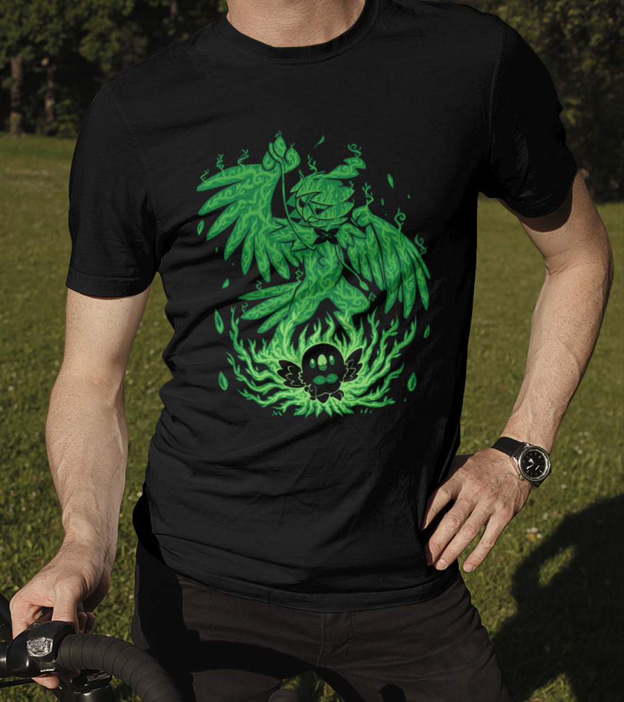 Evolution Pokemon Decidueye Rowlet Ghostly Green Flames T-Shirt