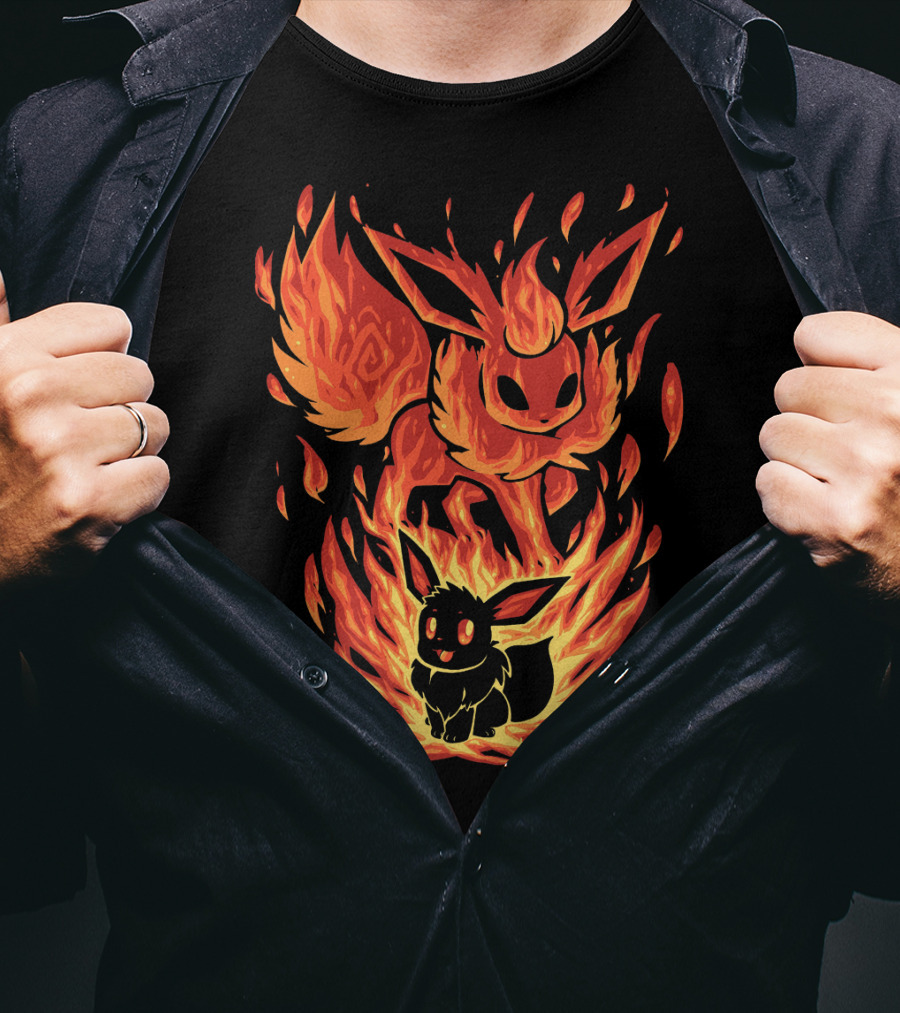 Eevee To Flareon Evolution Fire Transformation Pokemon T-Shirt