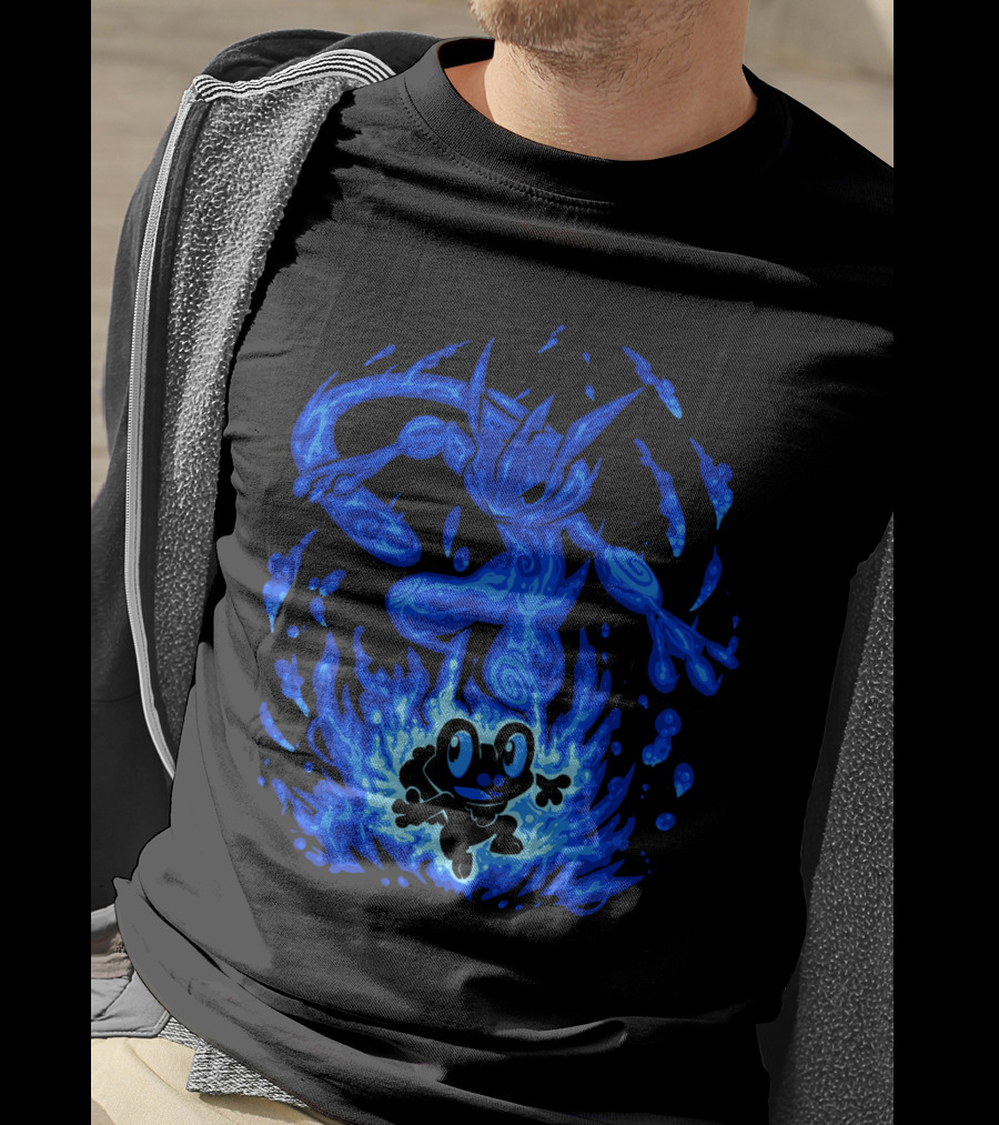 Evolution Pokemon Greninja Froakie Blue Flames T-Shirt