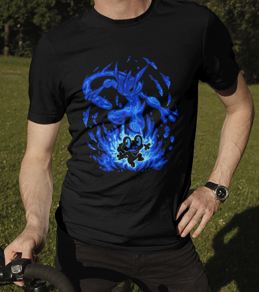 Evolution Pokemon Greninja Froakie Blue Flames T-Shirt