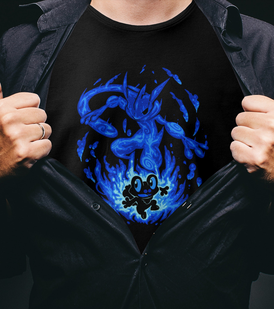 Evolution Pokemon Greninja Froakie Blue Flames T-Shirt