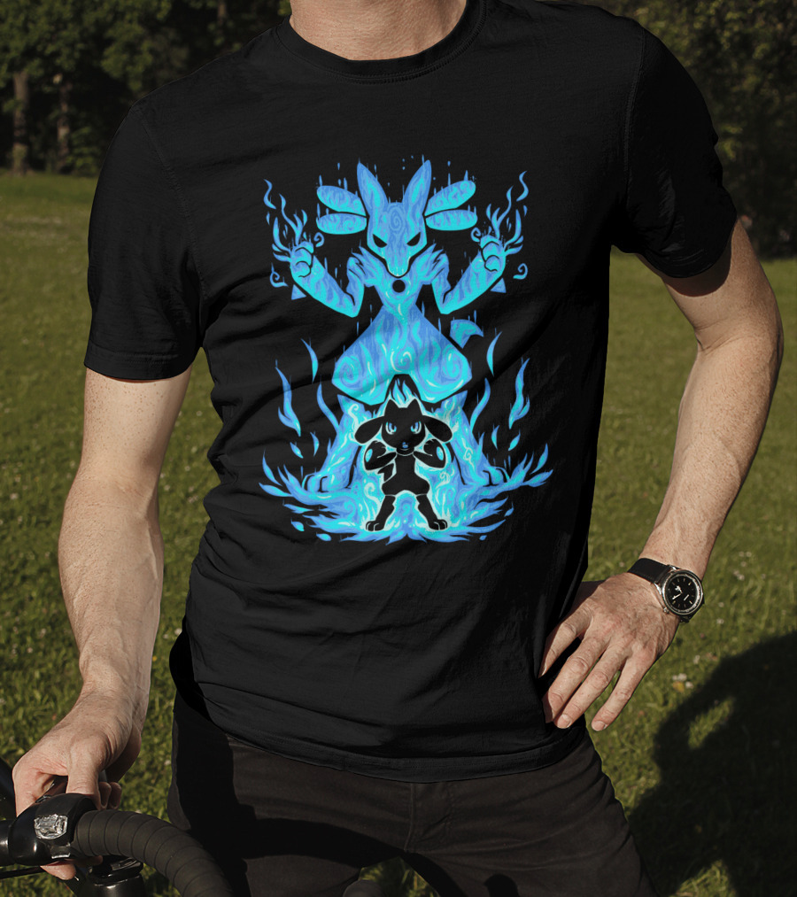 Evolution Pokemon Lucario Riolu Aura Flames T-Shirt