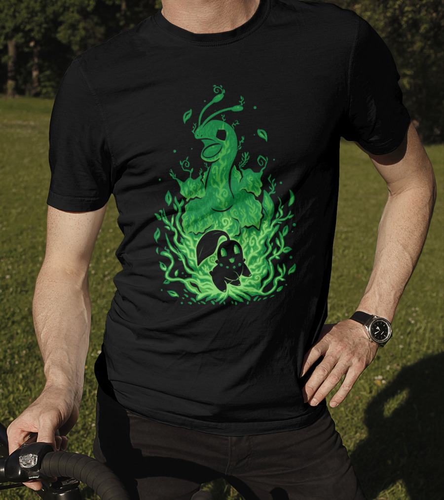 Evolution Pokemon Meganium Chikorita Glowing Green T-Shirt