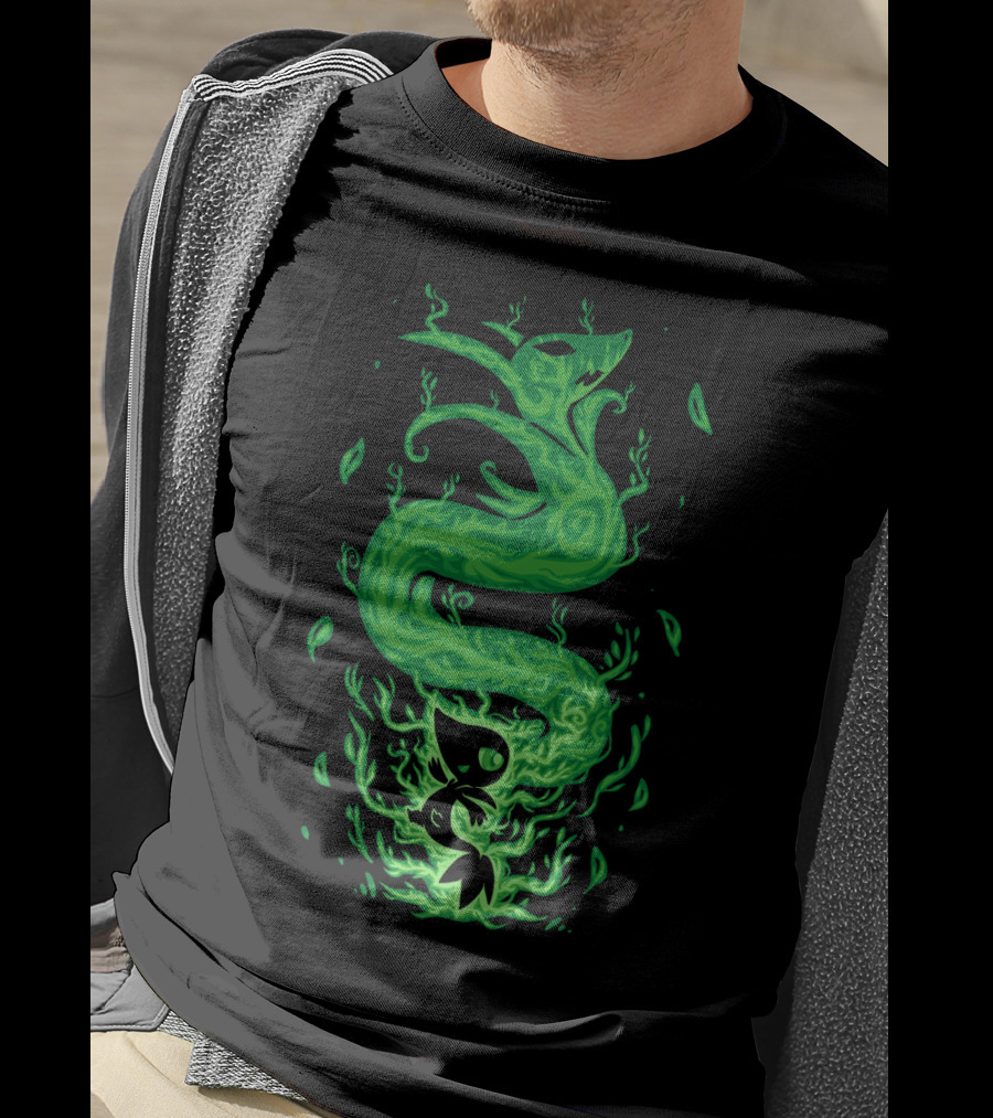 Evolution Pokemon Serperior Coiled Green Flames With Leaves T-Shirt