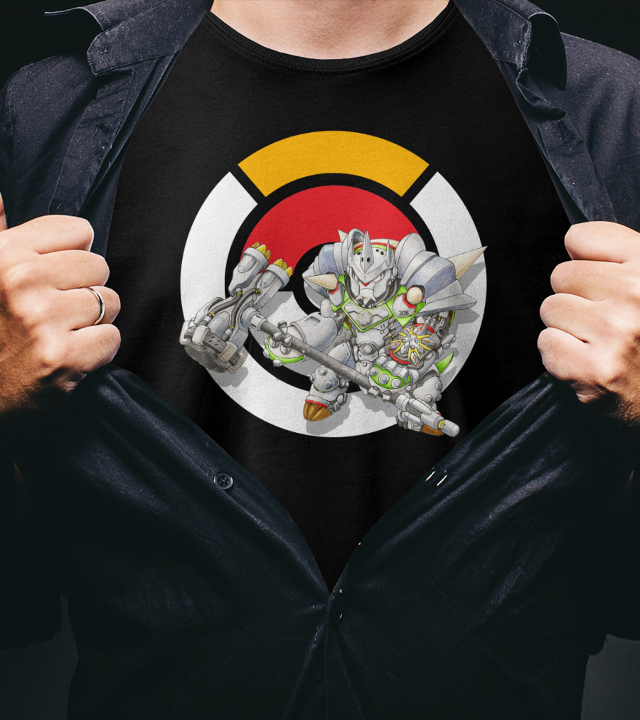 Pokemon X Overwatch Chesnaught Reinhardt Crossover Battle Armor T-Shirt