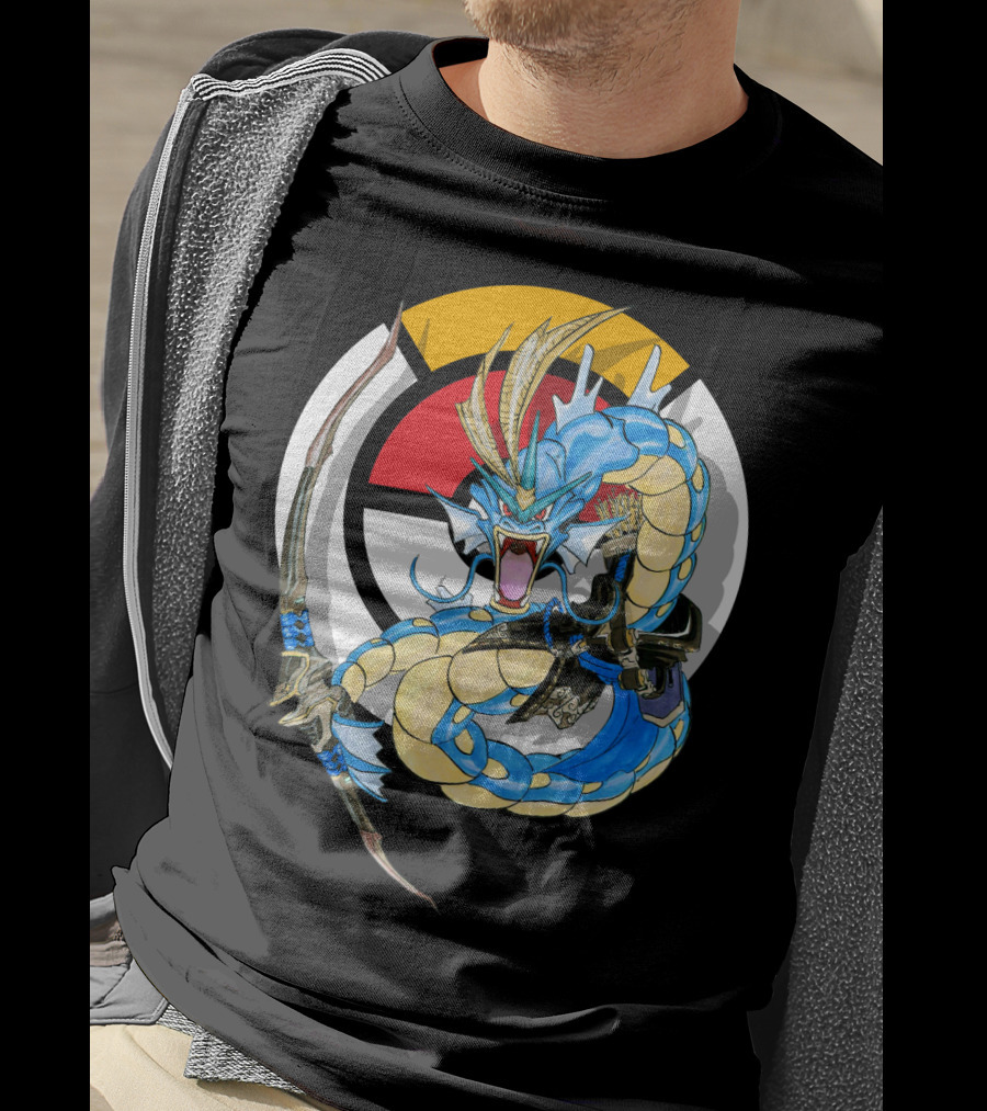 Pokemon Gyarados Hanzo Crossover Bow And Sword Mashup T-Shirt