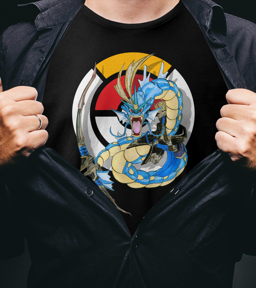 Pokemon Gyarados Hanzo Crossover Bow And Sword Mashup T-Shirt