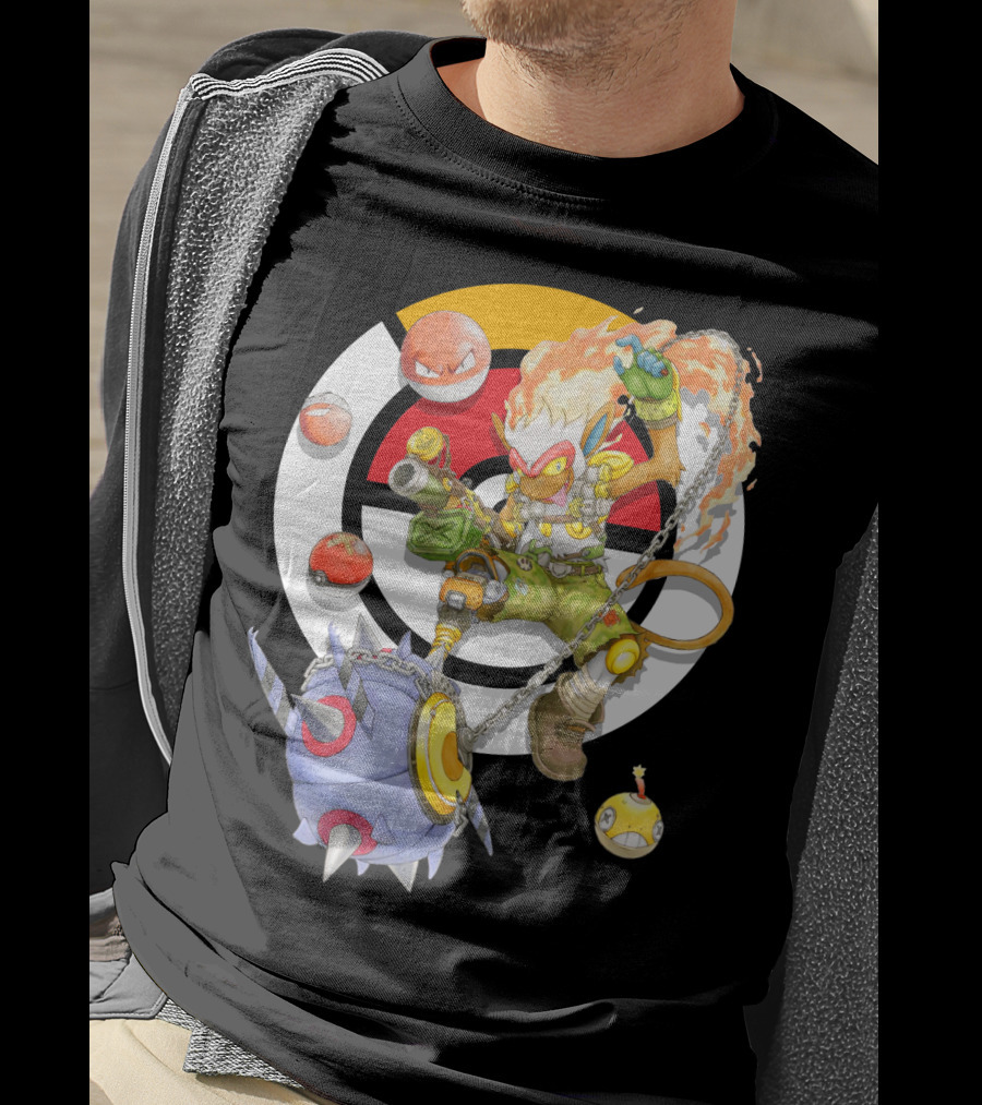 Pokemon X Overwatch Infernape And Junkrat Mashup With Pokeballs And Team Emblem T-Shirt