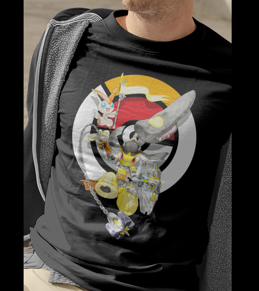 Pokemon Mawile Victini Fusion X Brigitte Crossover Battle Pose T-Shirt