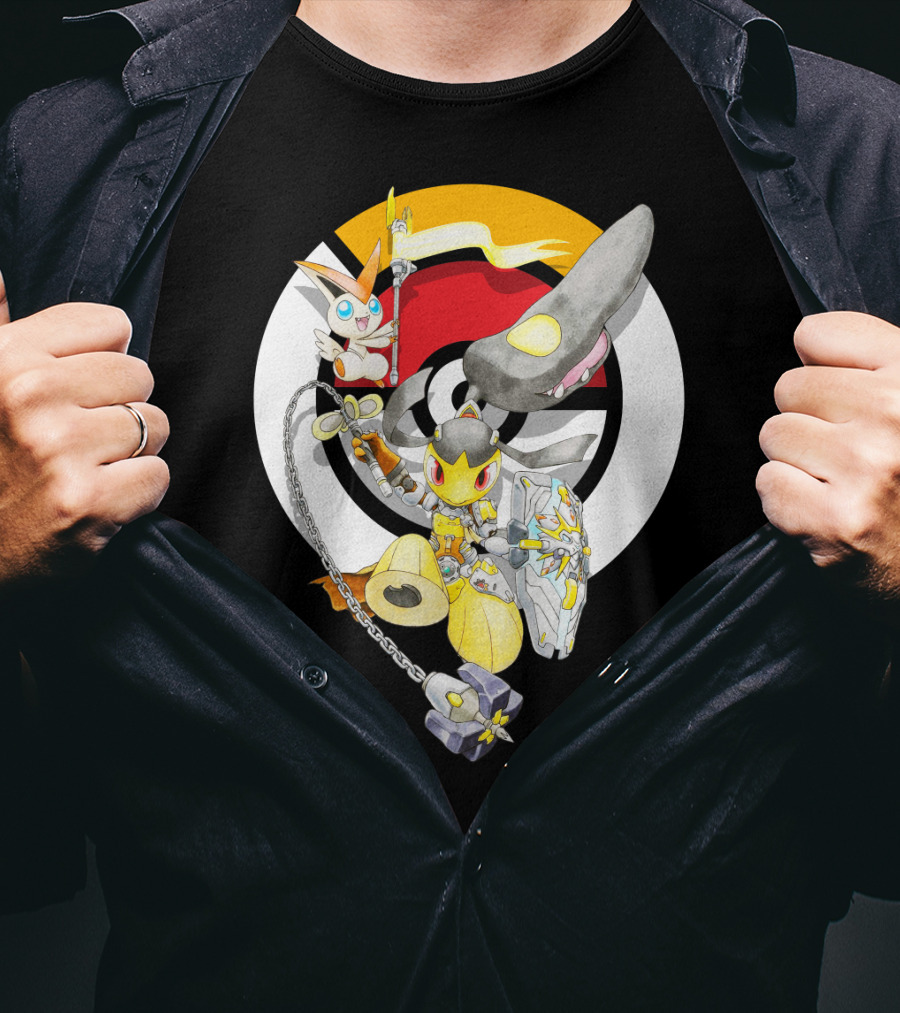 Pokemon Mawile Victini Fusion X Brigitte Crossover Battle Pose T-Shirt