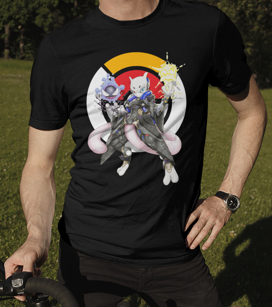 Pokemon Mewtwo X Moira Crossover With Overwatch Symbols And Gastly IN T-Shirt