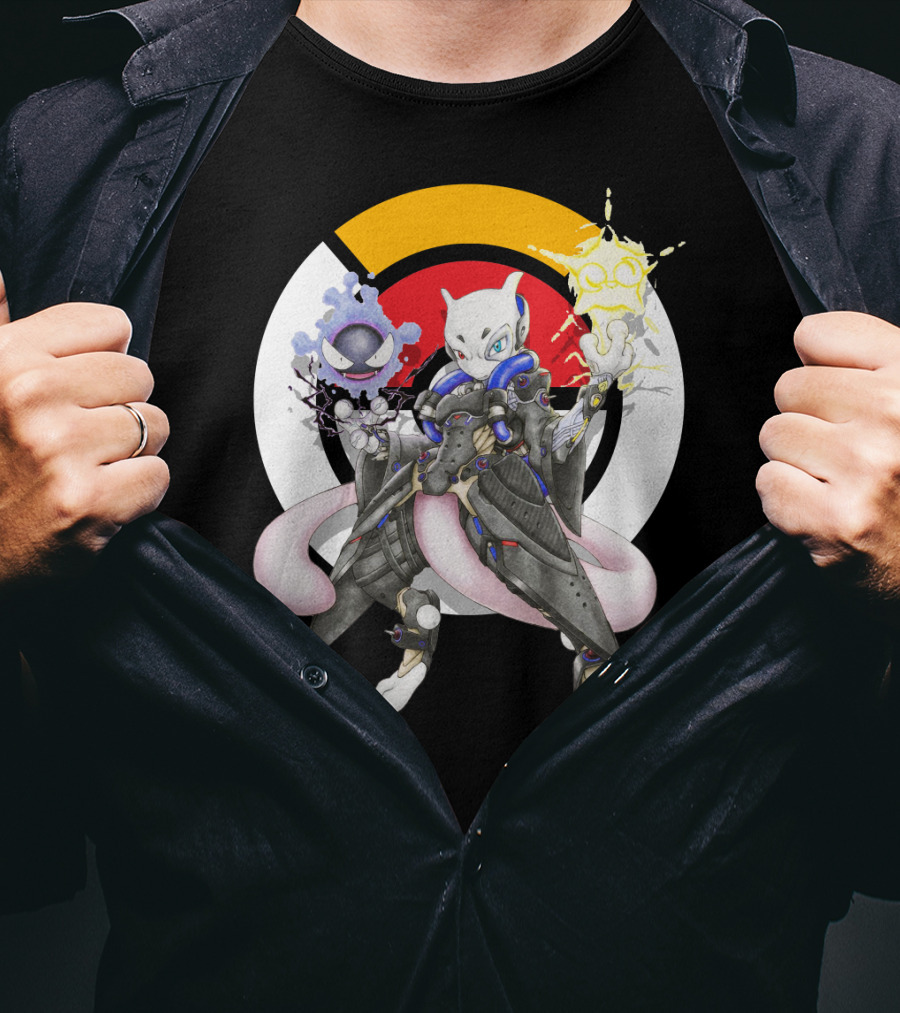 Pokemon Mewtwo X Moira Crossover With Overwatch Symbols And Gastly IN T-Shirt