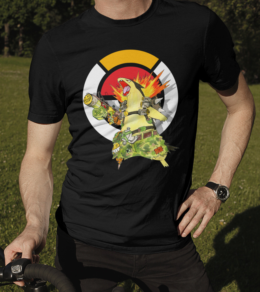 Pokemon Typhlosion Junkrat Crossover Symbol Background T-Shirt