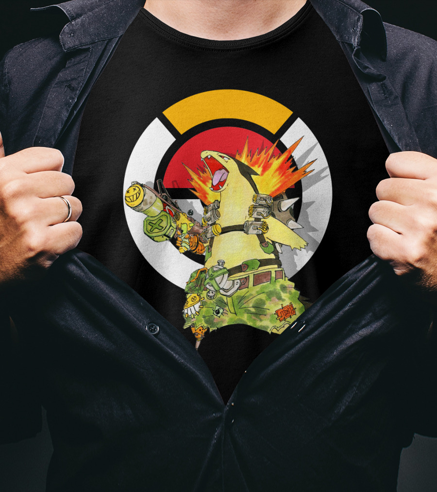 Pokemon Typhlosion Junkrat Crossover Symbol Background T-Shirt