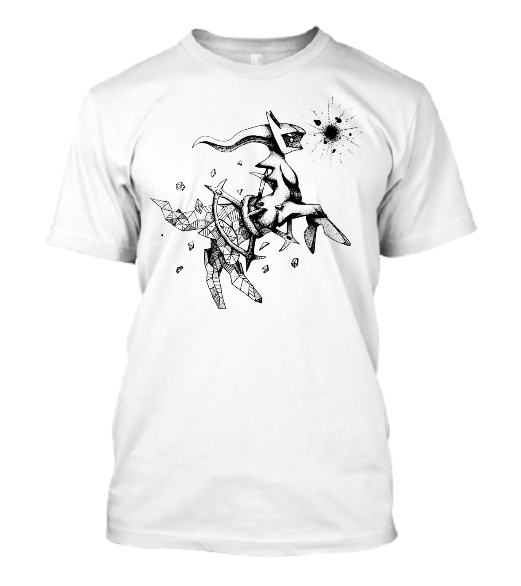 Geometric Pokemon Arceus Monochrome Ink Sketch With Abstract Fragmentation Elements T-Shirt