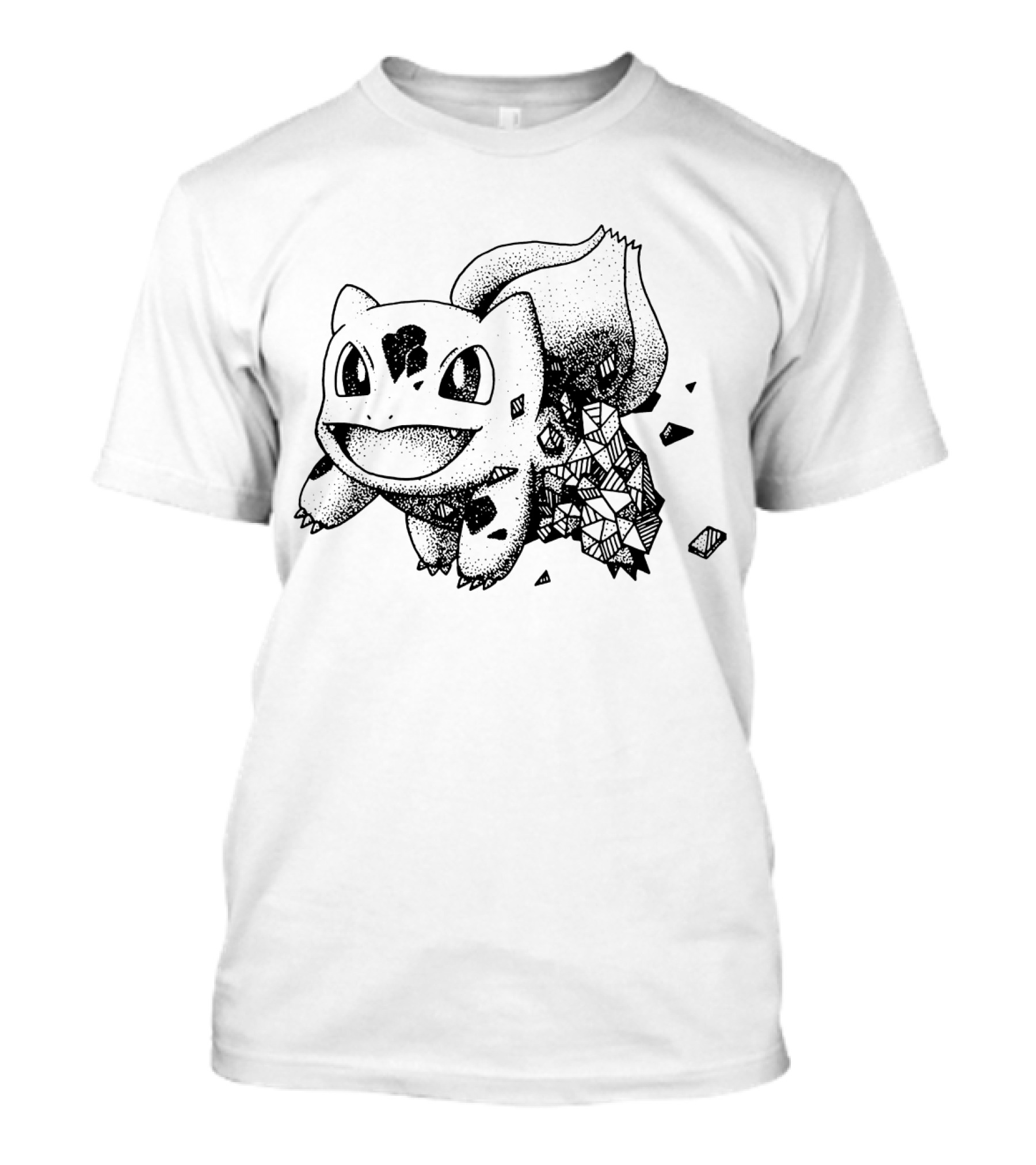 Geometric Pokemon Bulbasaur Pixel Art Style Black And White Pokedex Creature Digital Cubes T-Shirt
