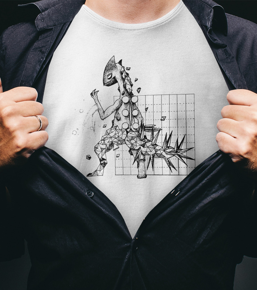 Geometric Pokemon Sceptile Dotwork Art With Spiky Tail T-Shirt