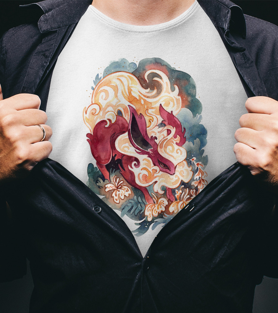 Watercolor Pokemon Flareon Smoke And Flames T-Shirt