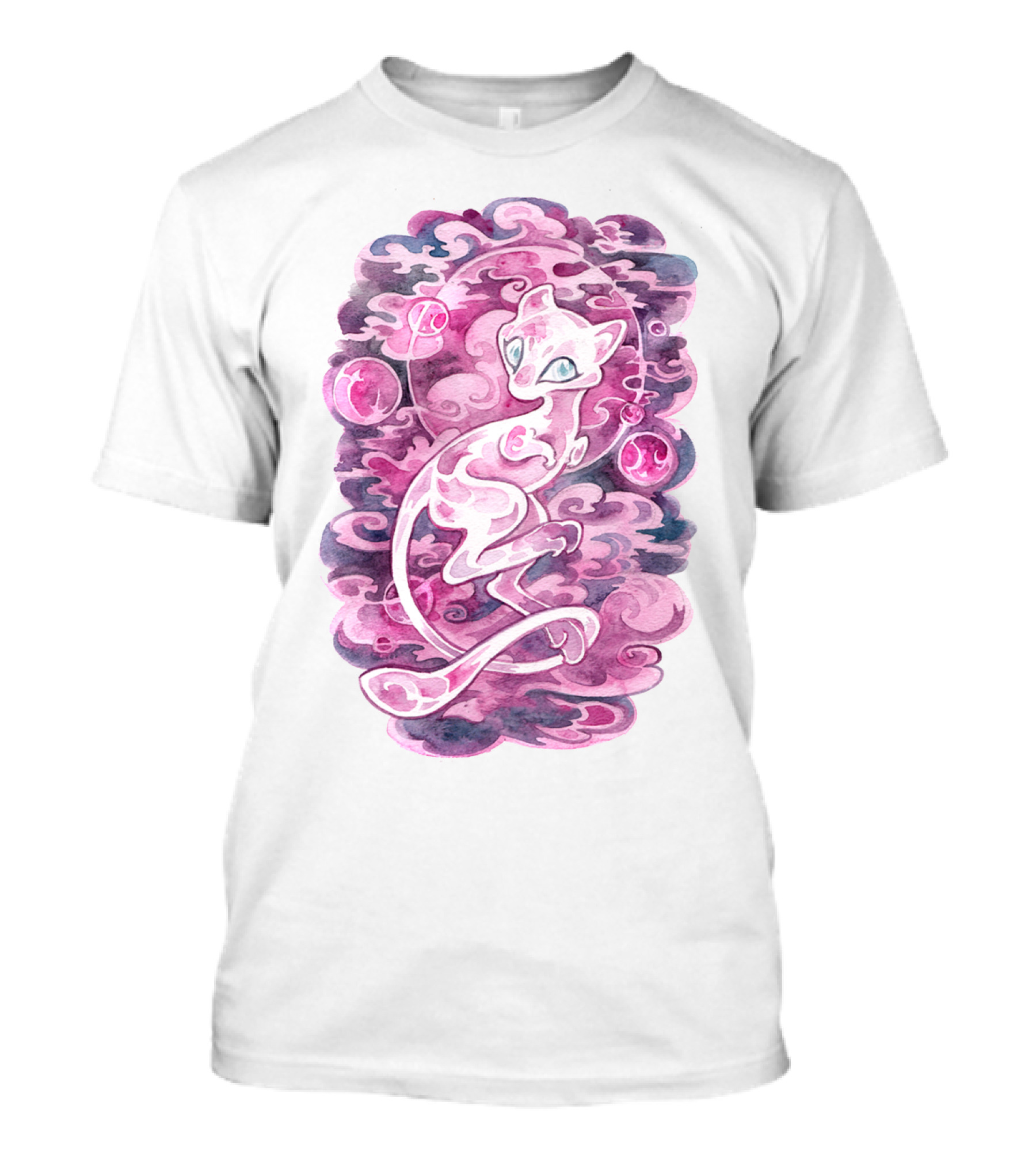 Watercolor Pokemon Mew Purple Swirls And Orbs T-Shirt