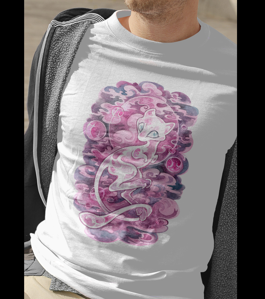 Watercolor Pokemon Mew Purple Swirls And Orbs T-Shirt