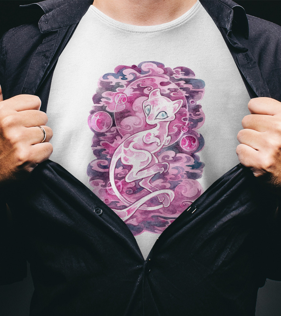 Watercolor Pokemon Mew Purple Swirls And Orbs T-Shirt