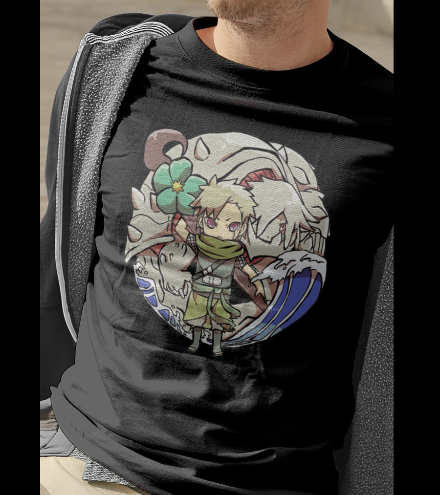 Katarachi Chibi Ninja And Beast With Flower And Wave T-Shirt