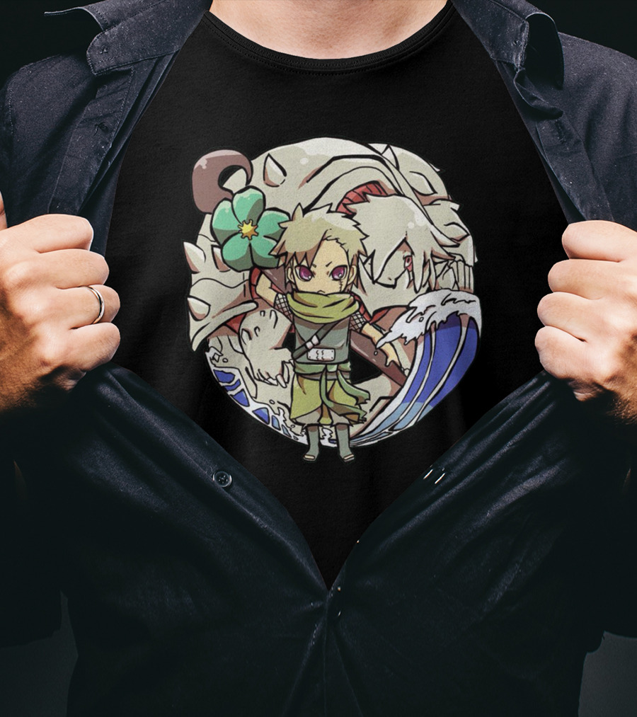 Katarachi Chibi Ninja And Beast With Flower And Wave T-Shirt