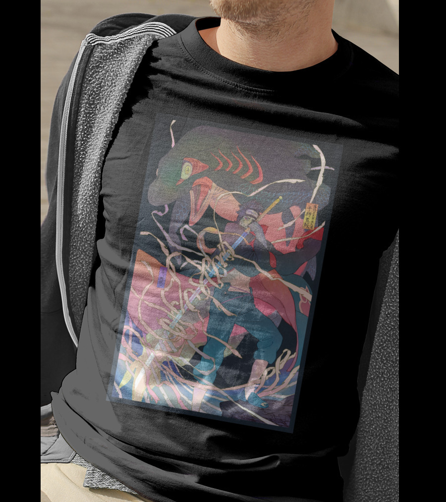 Kisame Sword Wielding Character With Giant Shark And Energy Swirls T-Shirt