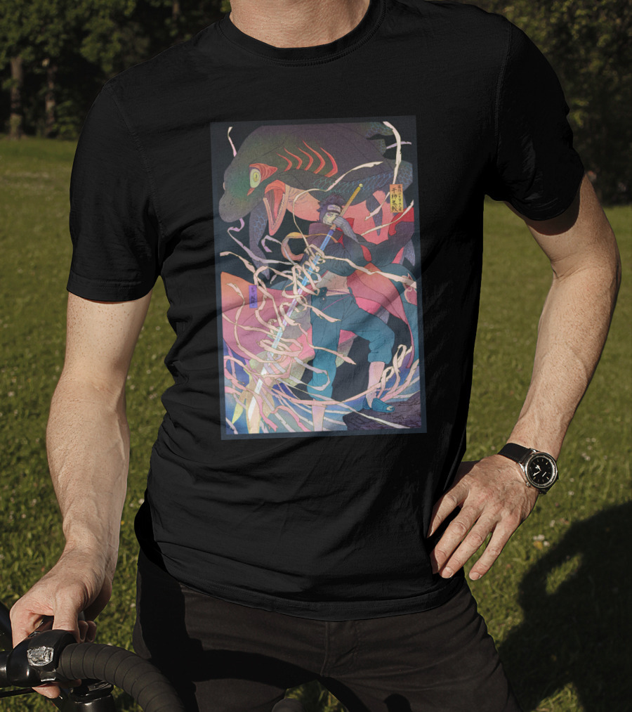 Kisame Sword Wielding Character With Giant Shark And Energy Swirls T-Shirt