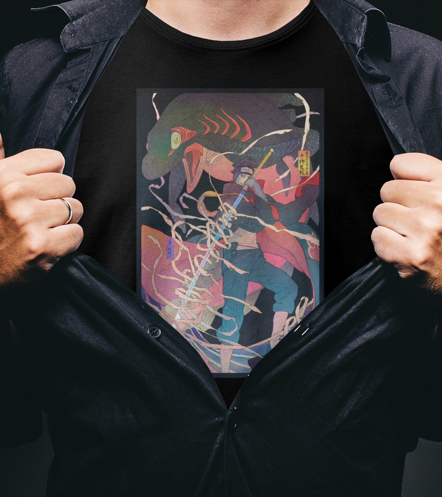 Kisame Sword Wielding Character With Giant Shark And Energy Swirls T-Shirt