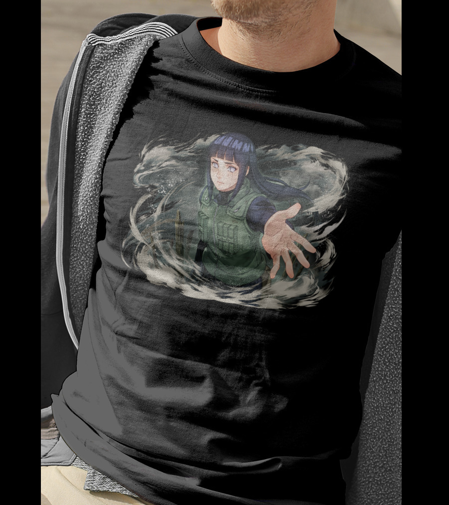Hinata Hyuga Hand Reaching Anime Character In Swirling T-Shirt