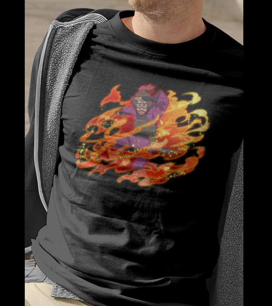 Roshi Fire Aura Anime Character Red And Purple T-Shirt