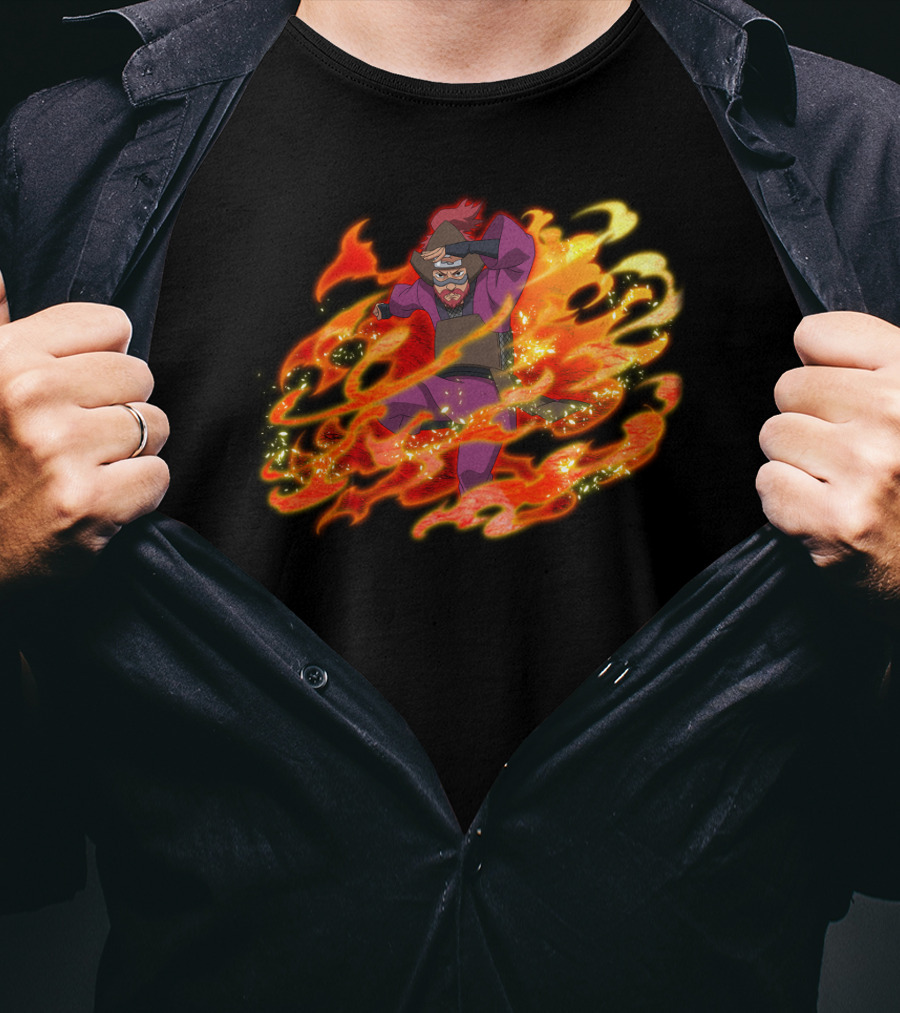 Roshi Fire Aura Anime Character Red And Purple T-Shirt