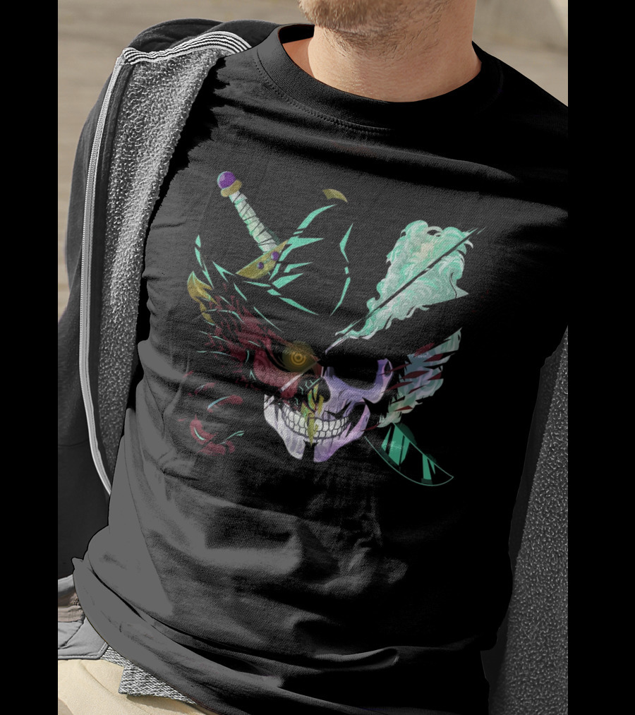 Mihawk Pirate Skull Sword Hat Anime Fusion T-Shirt
