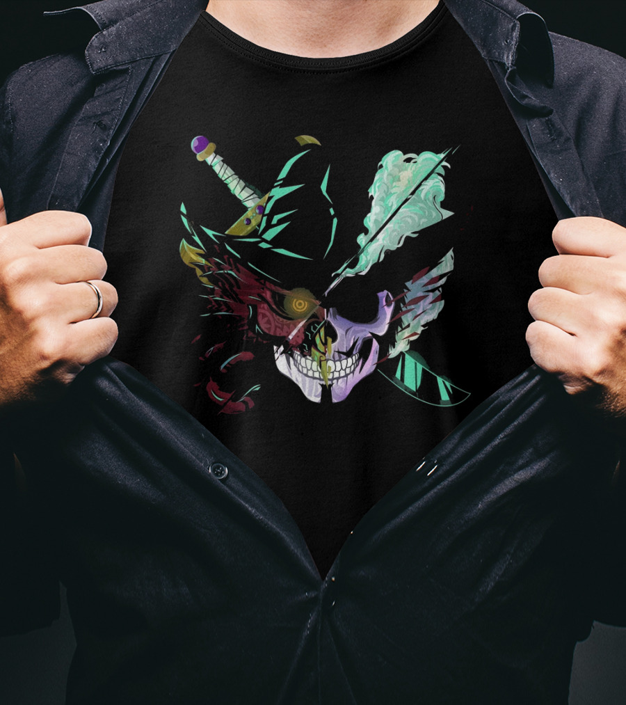 Mihawk Pirate Skull Sword Hat Anime Fusion T-Shirt